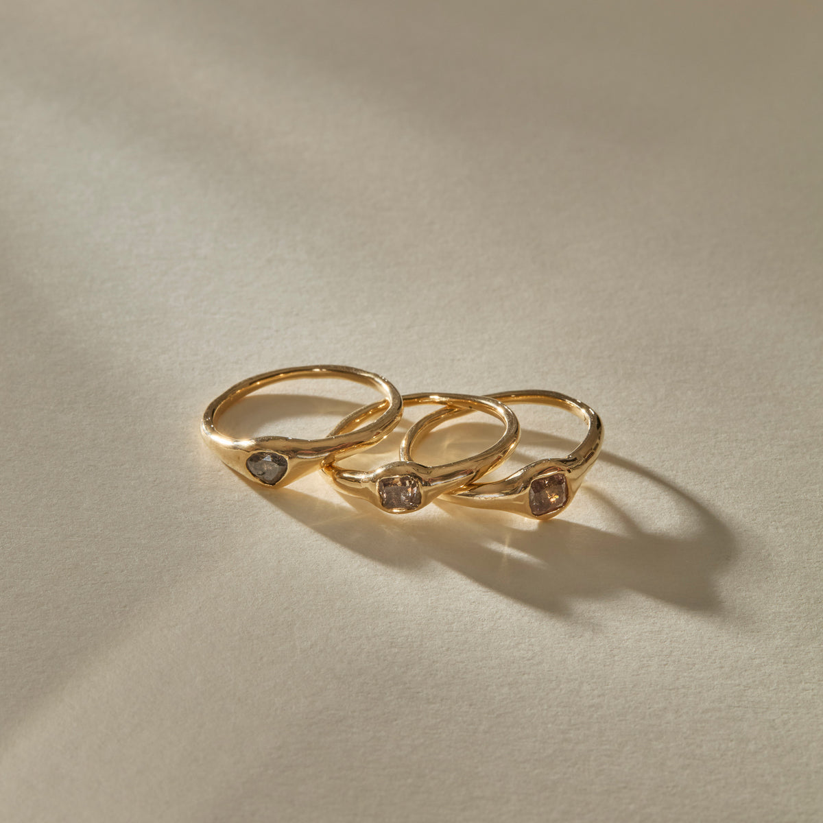 The Selkie Stack | Set of 3 Grey Diamond Rings