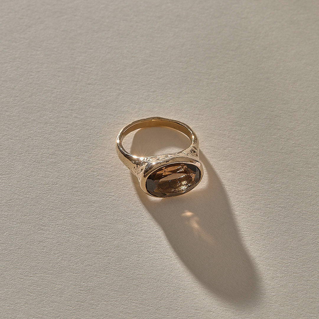 Smoky Quartz Signet Ring | Bronze