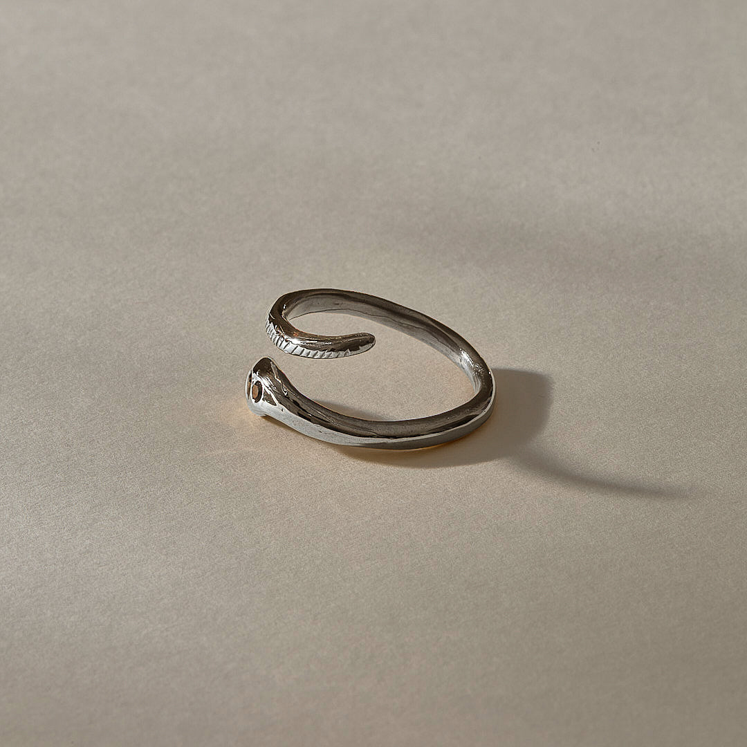 Stoned Serpent Smokey Quartz Ring | Silver