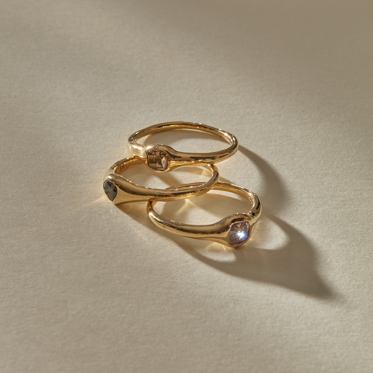The Selkie Stack | Set of 3 Grey Diamond Rings
