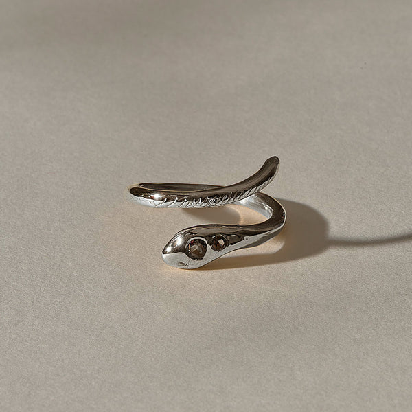 Stoned Serpent Smokey Quartz Ring | Silver