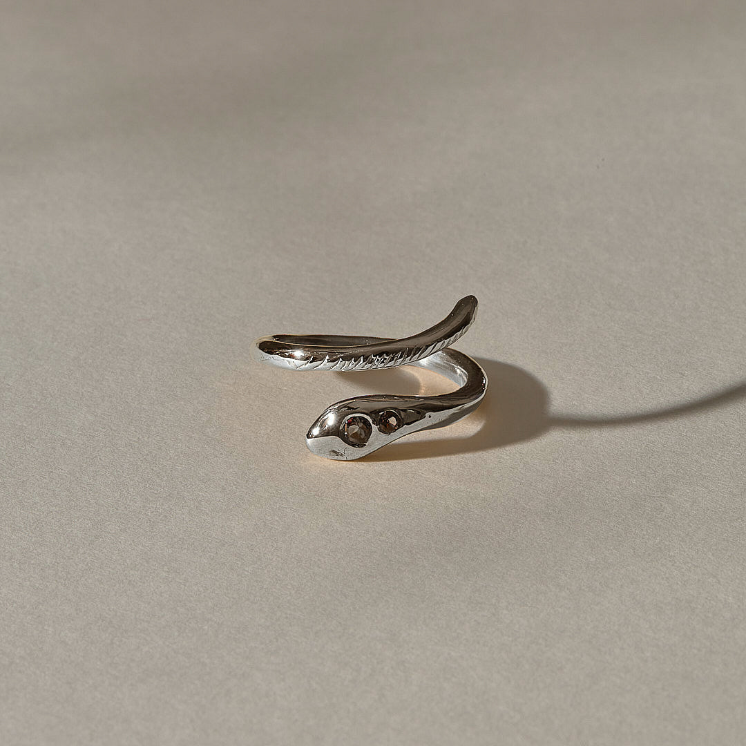Stoned Serpent Smokey Quartz Ring | Silver