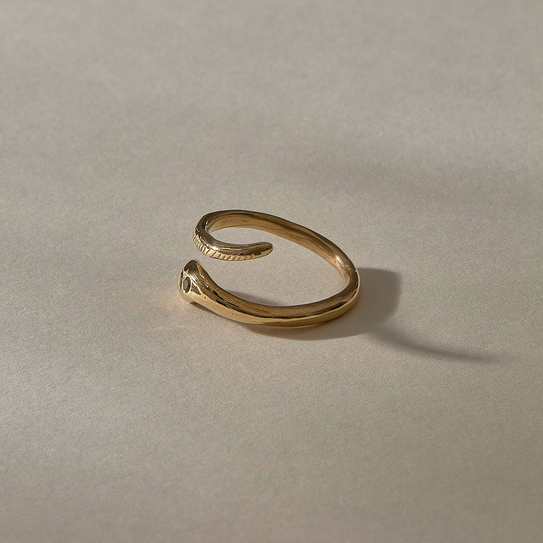 Stoned Serpent Smokey Quartz Ring | Gold