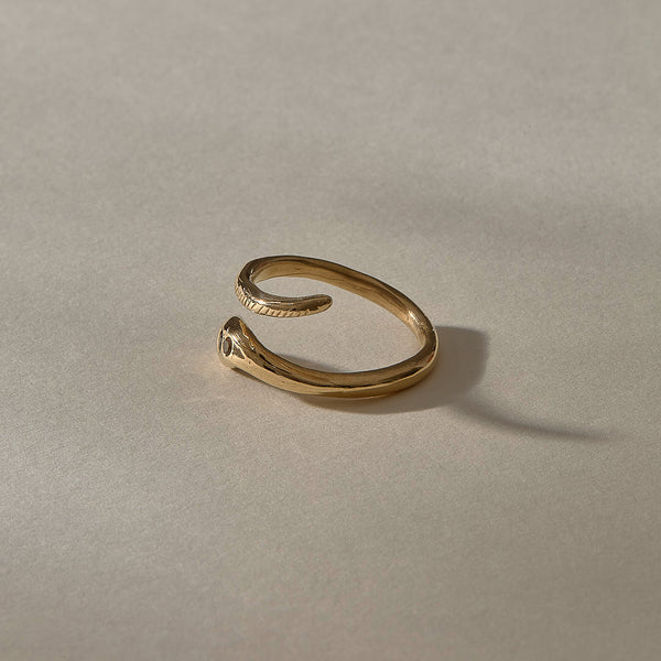 Stoned Serpent Smokey Quartz Ring | Gold