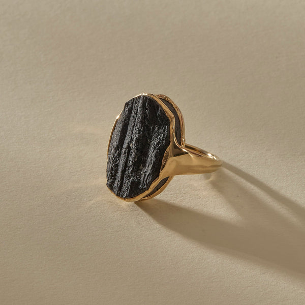 Black Tourmaline Amulet Ring | Gold