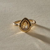 Aurum Pear Diamond Ring from the front, showing the rose cut facets and organic bezel.