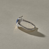 Cleo Lapis Lazuli Amulet Ring in sterling silver from the side, showing the slim band.