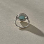 Elysian Larimar Signet Ring in recycled sterling silver from the back, showing the open back setting.