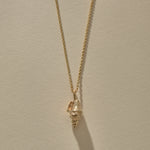 Sereia Spiral Shell Necklace in gold, the spiral shell hanging from its chain.