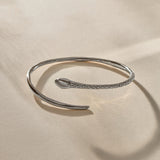 Serpent Snake Arm Cuff in recycled sterling silver, hand-carved with a detailed snake head and scales.